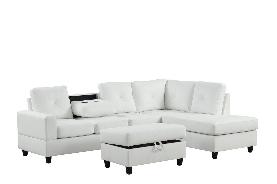 White PU Reversible Sectional, FREE Same Day Delivery