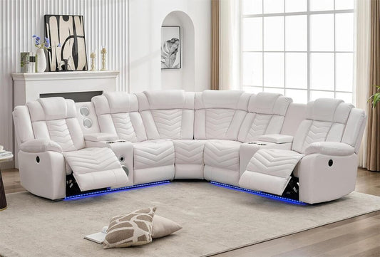 White Reclining Sectional, FREE Same Day Delivery