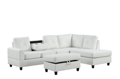 White PU Reversible Sectional, FREE Same Day Delivery