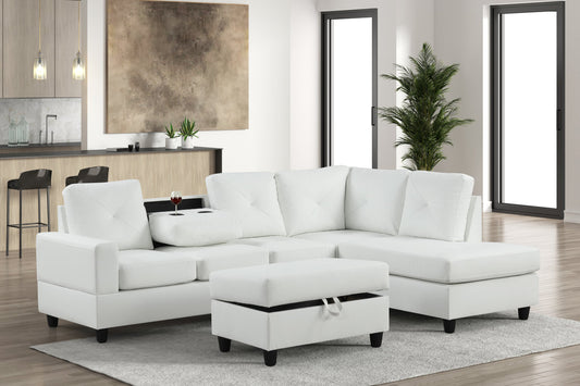 White PU Reversible Sectional, FREE Same Day Delivery