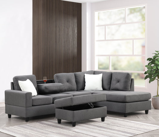 Charcoal Reversible Sectional, FREE Same Day Delivery